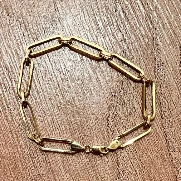 $595 FERKO'S FINE JEWELRY 14K Yellow Gold Paperclip Chain Link Bracelet 6.5" - Picture 2 of 9